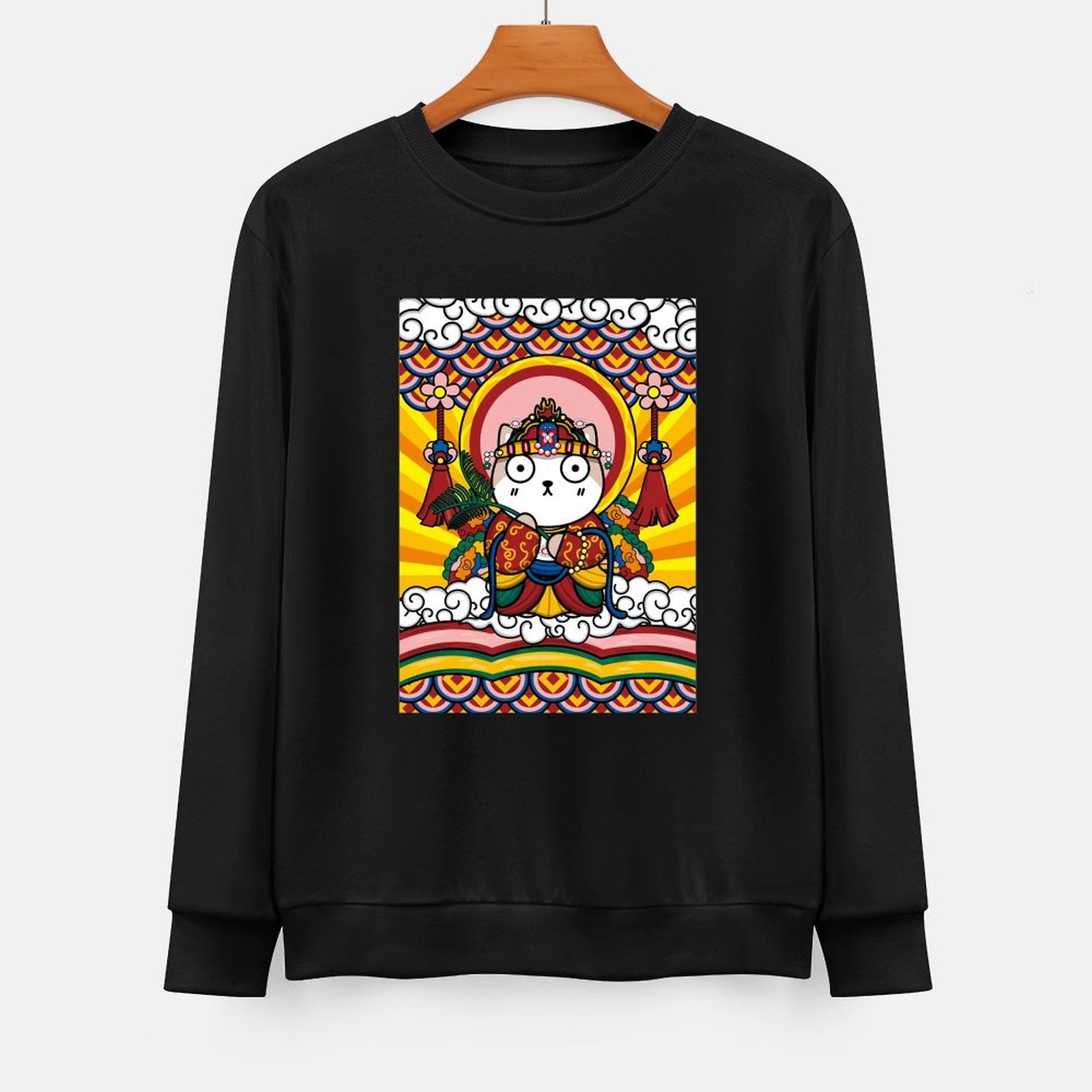 Front Patterned Long Sleeve TopEasyStyle Crew Neck